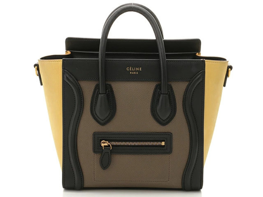 Celine Luggage Tote Tote Bag Black Beige Cream Yellow Leather